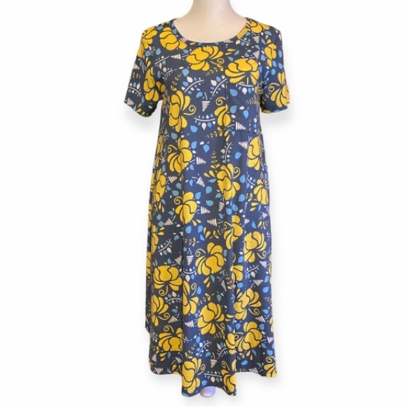 LulaRoe Carly Blue and Yellow Floral Swing Dress Size XXS - Picture 7 of 12